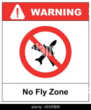 No fly zone banner. No flying on white background,prohibit sign vector in red circle Stock Vector
