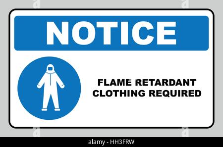 Flame retardant clothing required sign. Firefighter costume icon, isolated on white background. Clothing symbol. Vector Information mandatory symbol i Stock Vector