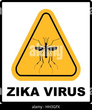 Zika virus Danger, Mosquitoes symbol, vector sticker label in yellow triangle isolated on white. Warning banner Stock Vector