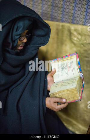 Portrait of the cleric in the Ethiopian Coptic Monastery, Jerusalem, Israel Stock Photo