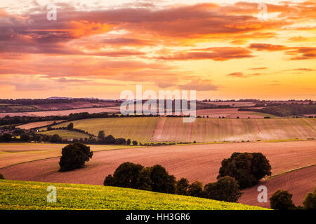 Sunset over the North Wessex Downs in Wiltshire. Stock Photo