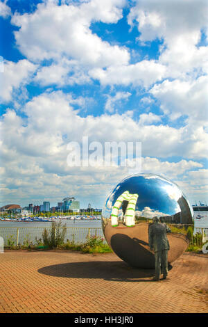 A Private View Sculpture, by Kevin Atherton, Cardiff Bay, Wales, UK Stock Photo