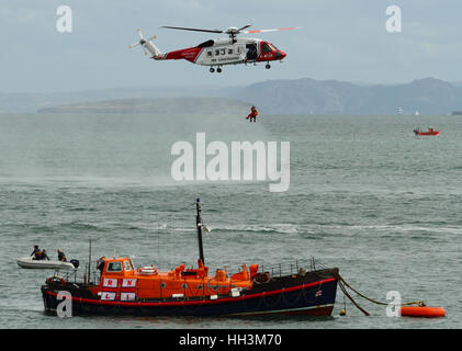 RNLI Lifeboats at the annual lifeboat festival off the coast of Moelfre Anglesey North Wales Stock Photo