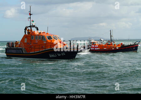 RNLI Lifeboats at the annual lifeboat festival off the coast of Moelfre Anglesey North Wales Stock Photo