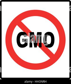 No GMO sign icon. Without Genetically modified food. Stop GMO. Red prohibition sign. Stop symbol. Vector illustration, text in red circle Stock Vector