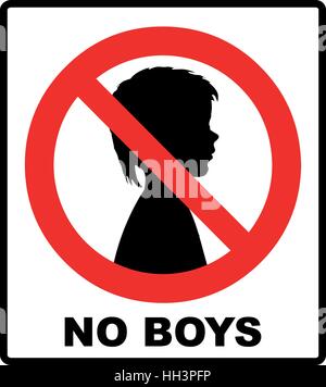 no boys allowed with male symbol - vector illustration, boys half-face silhouette in red prohibition symbol Stock Vector