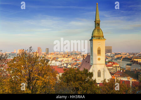 View of Bratislava city with St. Martin's Cathedral and Danube river,Slovakia Stock Photo