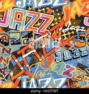Vector seamless tile of the word Jazz in different colorful typefaces Stock Vector