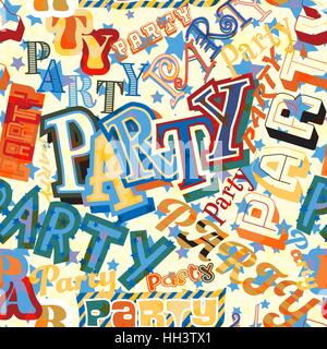 Vector seamless tile of the word Party in different colorful typefaces Stock Vector