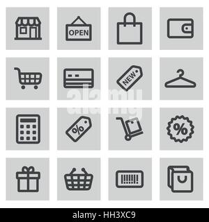 Vector line shopping icons set on grey background Stock Vector