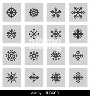 Vector line snowflake icons set on grey background Stock Vector