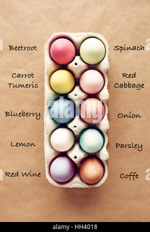 Homemade naturally dyed Easter eggs Stock Photo