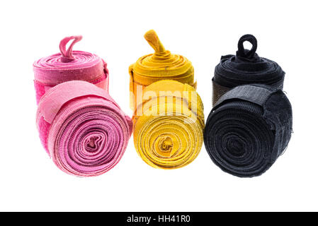 Different color boxing or MMA hand wraps or bandages isolated on white Stock Photo