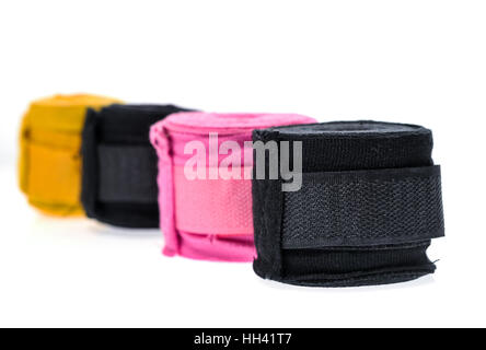 Different color boxing or MMA hand wraps or bandages isolated on white Stock Photo