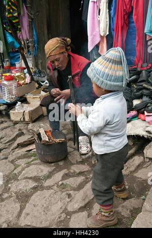 Street life in Namche Bazaar village in Solokhumbu Nepal Stock Photo