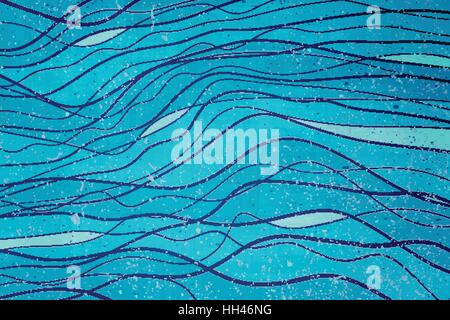 abstract pattern with sea waves ornament over distressed paper texture. vector, retro, water flow background. grunge, ocean wave wallpaper, decorative Stock Vector