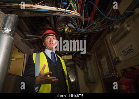 Chris Bryant, joint spokesman for the Committee on Restoration and Renewal of the Palace of Westminster, tours the Houses of Parliament to view the work that needs to be done to avoid the increasing risk of the buildings being ravaged by fire or swamped in a sewerage flood. Stock Photo