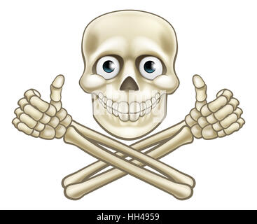 A cartoon Halloween pirate skull and crossbones skeleton character giving a thumbs up illustration Stock Photo