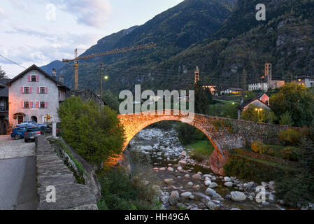 Roman bridge at Giornico on Leventina valley, Switzerland Stock Photo