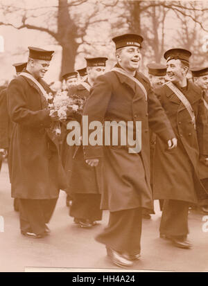 Officer and crew of HMS Exeter and HMS Ajax who took part in the battle of the River Plate where the German Graff Spree was sunk Stock Photo