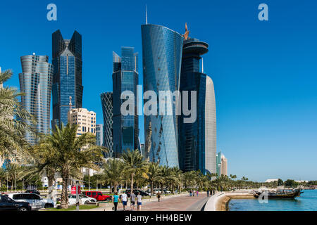 Business district skyline, Doha, Qatar Stock Photo