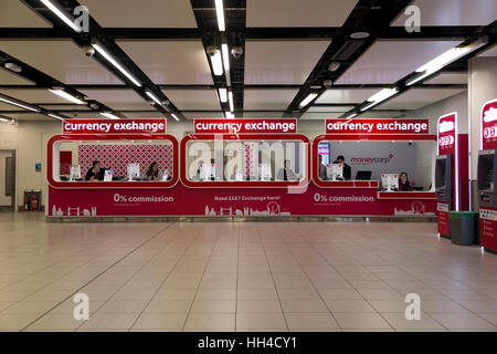 Bureau de Change currency exchange office with ATM machine operated by Moneycorp; North Terminal, Gatwick airport. London. UK. (85) Stock Photo