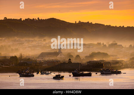 Big island of Chiloé. The lakes, Chile. Dalcahue city. Stock Photo