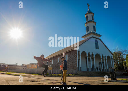 Big island of Chiloé. The lakes, Chile. Dalcahue church. churches of chiloe Stock Photo