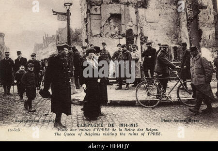 Elisabeth, Queen of Belgium visiting the ruins of Ypres Stock Photo