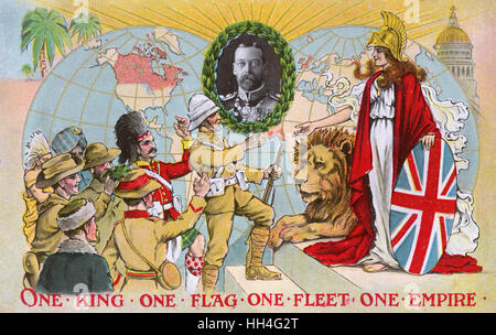 'One King, One Flag, One Fleet, One Empire' - inset portrait of King George V (1865-1936) (1/4). Stock Photo