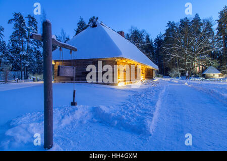 Latvian Ethnographic Open Air Museum at night, Riga, Latvia Stock Photo