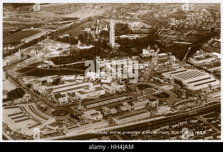 General aerial view of the Empire Exhibition, Bellahouston Park, Glasgow, Scotland. Included here are the Tait Tower, the Atlantic Restaurant, and the Ibrox (Rangers FC) football ground (top left). Stock Photo