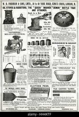 Page of Victorian adverts for household items 1888 Stock Photo