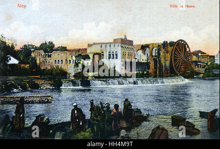 Hama, Syria - The Giant waterwheels on the Orontes River Stock Photo