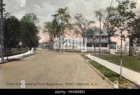 Corner of Irving Avenue and North Regent Street, Port Chester, Westchester County, New York State, USA. Stock Photo