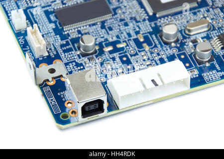 Closed up printed circuit board with electronics components Stock Photo