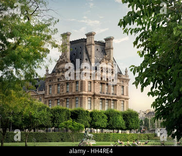 PARIS, FRANCE - AUGUST 26, 2016 : Museum of Louvre and park Tuileries in Paris, France