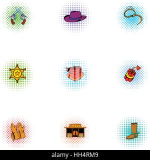 Wild West of USA icons set, pop-art style Stock Vector