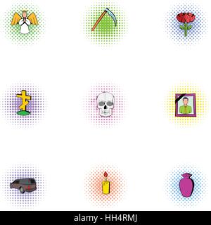 Death icons set, pop-art style Stock Vector