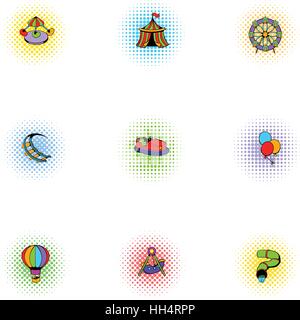 Rides icons set, pop-art style Stock Vector