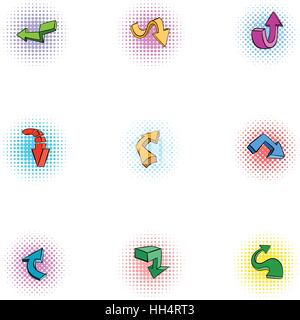 Arrow icons set, pop-art style Stock Vector