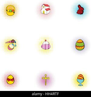 Resurrection of Christ icons set, pop-art style Stock Vector