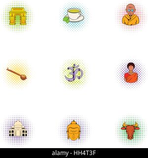 Country of India icons set, pop-art style Stock Vector