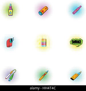 Electronic cigarette icons set, pop-art style Stock Vector