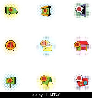 Ads icons set, pop-art style Stock Vector