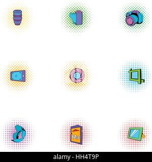 Taking photo icons set, pop-art style Stock Vector