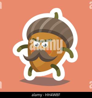 Vector illustration emoticon emoji icon on theme of autumn holiday. Autumn emoticon happy thanksgiving day. Cheeky nut Stock Vector