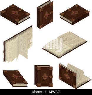 Set of old books or tutorials. Isometric flat vector. Stock Vector