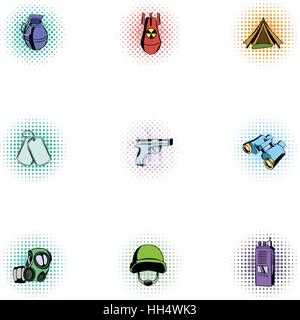 Weapons icons set, pop-art style Stock Vector