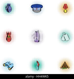 Military weapons icons set, pop-art style Stock Vector